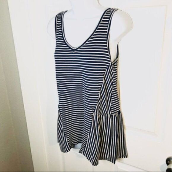 Modcloth Stripe Ruffle Tank Top In Every Direction Knit Navy Blue Cream White S - Picture 7 of 12
